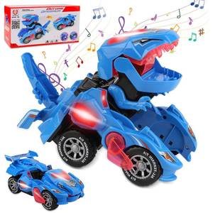 lot 86134 image: Rusee Transforming Dinosaur Toys, Transforming Dinosaur Car, Automatic Transform Dino Cars with Music and LED Light, Transform Car Toy for Kids Boys Girls, Christmas Birthday Gifts for Kids (Red)