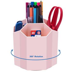 lot 86135 image: Siveit Desk Pencil Pen Holder, Rotating Pen Organizers 360-Degree 5 Grid Pen Holder for Desktop Storage Stationery Supplies Organizer, Home, Office, School, Kids, Peach Pink