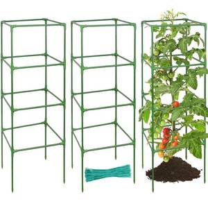 lot 86151 image: Halatool 3 Packs Square Tomato Cage Up to 39 Inch Adjustable Tomato Cages for Garden Tomato Trellis Plant Support for Pots Heavy Duty Tomatoes Cages Stakes for Raised Garden Bed Climbing Vegetables