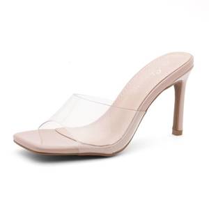 lot 86154 image: Shoe Land Melrose Womens High Heels Stiletto Heeled Slides Square Open Toe One Band Slip on Heeled Mules Black Gold Clear Heels for Prom Party Wedding Vacation, ClearNude, Size 8.5