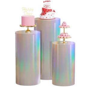 lot 86158 image: Wokceer Cylinder Pedestal Stand Covers for Party 3Pcs Spandex Iridescent Cylinder Stand for Party Covers Plinth Pedestal Stand Cover Pillar for Birthday Party Wedding Decor