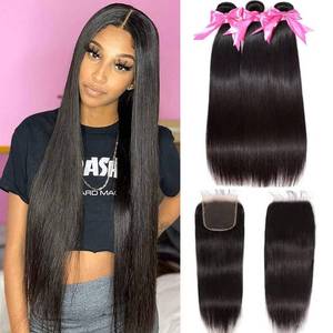 lot 86161 image: BELEXTENS 10A Straight Bundles with Closure Human Hair 18 20 22 with 16 Brazilian Human Hair Bundles with Closure 100% Unprocessed Virgin Remy Straight Hair Weave 3 Bundles with Closure 4x4 HD Lace - Retail $89.99