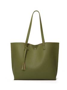 lot 86164 image: Dreubea Womens Soft Faux Leather Tote Shoulder Bag from, Big Capacity Tassel Handbag Dark Olive Green