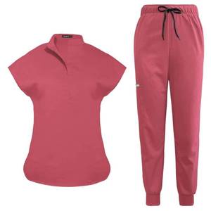 lot 86169 image: niaahinn Scrubs Set for Women Nurse Uniform Jogger Suit Stretch Top & Pants with Multi Pocket for Nurse Esthetician Workwear (Coral, Large)