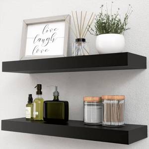 lot 86170 image: Boswillon Black Floating Shelves Set of 2, Wall Mounted Small Shelves for Room, Modern Hanging Shelves for Wall Decor, Display Wall Storage Shelves for Living Room, Bedroom, Bathroom, Kitchen - Black