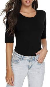 lot 86171 image: LINDLOOK Womens Casual Round Neck Half Sleeve T Shirt Solid Basic Plain Cotton Tops(BlackO-Neck,S)