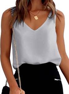 lot 86174 image: Aoulaydo Satin Tank Tops for Women Loose Fit Sleeveless V Neck Cami Camisole Blouses Shirt Top Large
