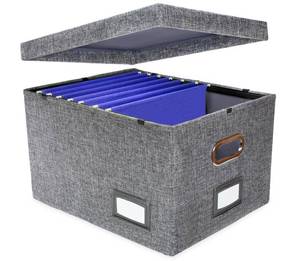lot 86178 image: New and Improved Collapsible Hanging File Storage Organizer with Smooth Sliding Rail  Office Hanging File Box Storing Solution Fits LetterLegal  1 Pack (Light Charcoal Grey)