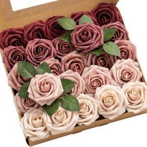 lot 86183 image: Lings Moment Artificial Flowers, 25Pcs 3 Roses in Burgundy Mauve Shades, Realistic DIY Foam Floral Fill for Wedding BouquetsCenterpieces, Outdoor Party Backdrops, RoomTable, and Pot Decorations