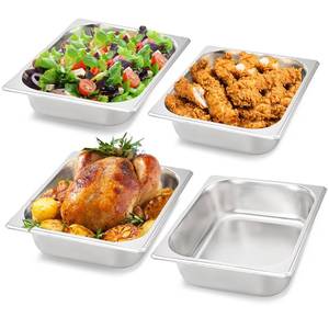 lot 86185 image: NDSWKR 4 Pack Half Size Hotel Pans, 12 Size 2.6 Inch Deep Stainless Steel Steam Table Pan, Anti-Jam Food Pan Chafing Pan for Home, Hotel, Party Catering Supplies