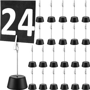 lot 86187 image: Fulmoon 24 Pcs Place Card Holder Photo Memo Clips Holders with Alligator Clamp Wooden Base Table Number Holder, Photo Clip Stand for Office Menu Wedding Party Events Decoration(Black)
