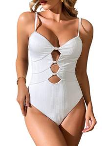 lot 86194 image: Modihito Womens V Neck Lace Up One Piece Swimsuit LGA23150-3-White-L