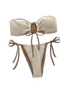 lot 86211 image: GORGLITTER Womens 2 Pieces Strapless Bikini Set Bandeau Tube Top High Waisted Bathing Suit Swimwear Brown Medium