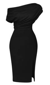 lot 86212 image: Memoriesea Womens Elegant Off Shoulder Split Hem Bodycon Ruched Midi Club Party Dress Black Size 4 Medium