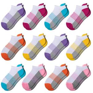 lot 86218 image: Comfoex 12 Pairs Girls Socks Ankle Athletic Socks 4-6 8-10 6-8 Years Old Socks Short Socks With Cushioned Sole
