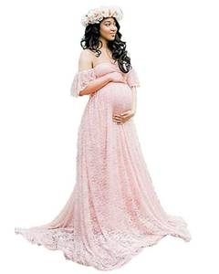 lot 86222 image: Sicily Womens Lace Off-Shoulder Long Maternity Dress Plus Photography Lilac XL