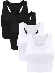 lot 86226 image: Boao 4 Pieces Basic Crop Tank Tops Sleeveless Racerback Crop Top for Women (Black, White, Small)