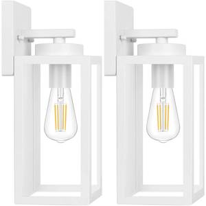 lot 86230 image: Outdoor Wall Light Fixtures, Exterior Waterproof Wall Lanterns, Porch Sconces Wall Mounted Lighting with E26 Sockets & Glass Shades, Modern White Wall Lamps for Patio Front Door Entryway, 2-Pack - Retail $89.98