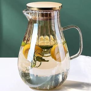 lot 86237 image: Glass Pitcher With Lid Amber Round Water Carafe with handle and Spout for Homemade Beverage, Juice,Hot Coffee, Iced Tea and Milk 62oz