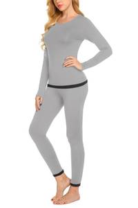 lot 86243 image: Ekouaer Thermal Long Sleeve Women Plus Size Thermal Underwear Soft Silk Base Layer Pajamas Long Johns Sets Light Grey XXL