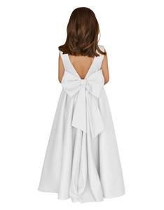 lot 86252 image: MCieloLuna White Ball Gown Elegant Flower Girl Dresses Bow-Knot Girls Bridesmaid Wedding Birthday Party First Communion Dress for Kids Size 12