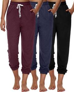 lot 86268 image: Ficerd 3 Pcs Womens Joggers Pants Casual Soft Sweatpants Lounge Pants High Waisted Athletic Joggers with Pockets (Black, Navy Blue, Wine Red,Medium)