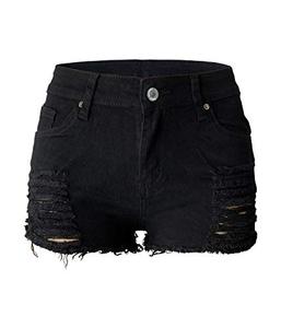 lot 86275 image: Aodrusa Womens Ripped Denim Shorts Mid Waist Sexy Short Cutoff Distressed Short Jeans Black US 6-8 Medium