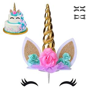 lot 86287 image: coonoe, Unicorn Cake Topper,Handmade Party Cake Decoration Supplies with Eyelashes and stack,Reuasble Gold Horn for Birthday Party,Baby Shower, Wedding