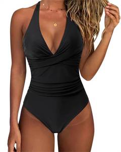 lot 86293 image: SUUKSESS Women Sexy Tummy Control One Piece Swimsuits Halter Push Up Monokini Bathing Suits (Black, L)