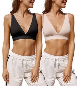 lot 86295 image: Knowyou Womens Seamless Plunge Bra Deep V-Neck Wireless Comfort Bra Unlined Triangle Sporty Bras Ultra Light Soft Stretch Bralettes for Ladies