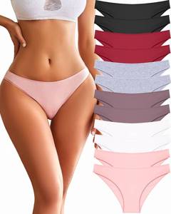 lot 86301 image: FINETOO 12 Pack Cotton Underwear for Women Cute Low Rise Bikini Panties High Cut Breathable Sexy Hipster Womens Cheeky Large