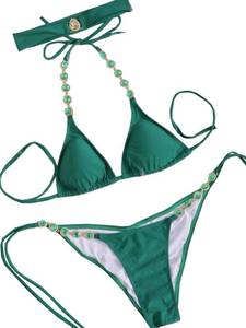 lot 86302 image: BIKINX Womens Bikini Set Sexy Push Up Swimsuit Diamond 3 Piece Bathing Suits Green Medium