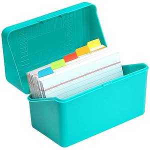 lot 86303 image: H4D 3x5 Index Card Holder with 100 Heavyweight Ruled Index Cards and Plastic Dividers, Teal