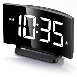 lot 86306 image: GOLOZA Digital Alarm Clock for Bedroom, Digital Clock with Modern Curved Design, Conspicuous White LED Numbers, 5 Levels BrightnessOff, 2 Volume, 3 Alarm Tones, Snooze,Power-Off Memory,1224H