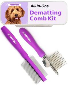 lot 86314 image: Poodoodle Pain-Free Dematting Comb Kit for Dogs & Cats, Dematting Rake & Detangling Dual-Side Comb Set, Dematting Brush for Dogs & Cats, Pet Grooming Tools Kit for Poodle Doodle & All Long Haired Pets