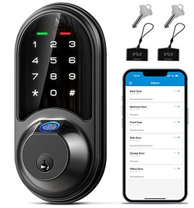lot 86320 image: Veise Smart Lock, Fingerprint Door Lock, 7-in-1 Keyless Entry Door Lock with App Control, Electronic Touchscreen Keypad, Smart Deadbolt, Biometric Smart Locks for Front Door, Matte Black - Retail $131.36