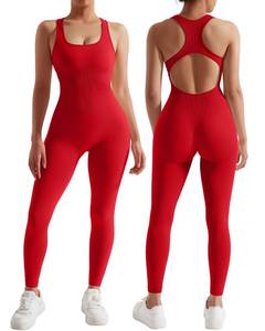 lot 86337 image: RXRXCOCO Women Backless One Piece Jumpsuits Sleeveless Scoop Neck Bodycon Romper Seamless Workout Yoga Jumpsuits Red Small