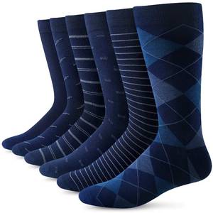 lot 86338 image: Yousu Men Dress Socks Comfortable Business Casual Knit Solid Pattern Cotton Crew Sock 6 Pairs Blue