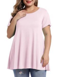 lot 86343 image: MONNURO Womens Short Sleeve Casual Loose Fit Flare Swing Tunic Tops Basic T-Shirt Plus Size(Pink,5X)
