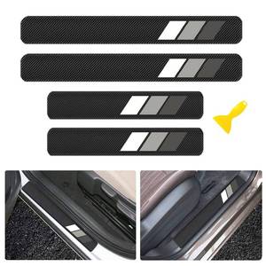 lot 86356 image: Xnqdre 4 Pack Tri-Color 3 Color Carbon Fiber Door Sill Protector Welcome Pedal Front Rear Door Guards Step Protector Compatible for Toyota Tacoma 4Runner Tundra Rav4 Highlander. (White Gray-A)
