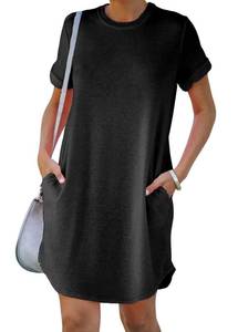 lot 86360 image: YEXIPO Womens Casual Summer Short Sleeve T Shirt Dress Nightgown Crew Neck Loose Solid Color Basic Dresses with Pockets XL