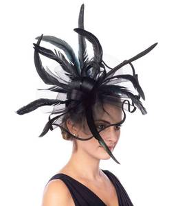 lot 86369 image: Lucky Leaf Girl Lady Hat Headwear Organza Church Feather Clip Fascinators Hat Wedding Party Kentucky Derby Cap for Women(F-5-Black)