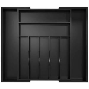 lot 86379 image: Utensil Organizer Silverware Drawer Organizer - Bamboo Expandable Cutlery Tray with Dividers for Utensil Holder Office Storage Makeup Desk Drawer Tool Organization W13.5-19.5 x L17.5 x H2.5(Black) - Retail $82.06