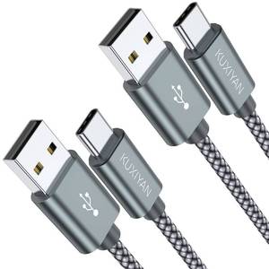 lot 86390 image: USB Type C Cable, (2-Pack 3FT) USB C Charger Cable Nylon Braided Fast Charging Sync Cord Compatible iPhone 1515 Pro Max Samsung Galaxy S10 S9 S8 Plus,Note 9 8,Google Pixel 2 XL(Gray)