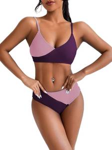 lot 86392 image: Modihito Womens Solid Spaghetti Strap Bralette Bikini Set Two Piece Swimsuit LGA20276-5-Light Purple-XL