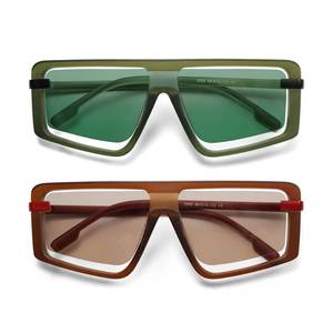 lot 86395 image: HERJOUR Retro Square Oversized Sunglasses for Women and Men Trendy Sun Glasses AR82157, GreenBrownRed 2 Pieces
