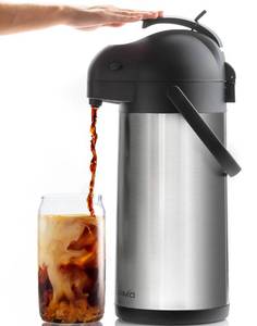 lot 86407 image: Coffee Carafe with Pump - 102oz  3L Airpot 12 Hours Large Carafe Hot Cocoa Dispenser for Parties-Hot Water Dispenser, Tea Flask-Insulated Stainless Steel Hot Beverage Dispenser-Thermal Carafe Air Pot