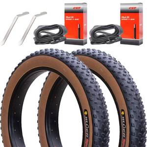 lot 86412 image: CooMeng 2 Pack 20x4.0 24x4.0 26x4.0 Inch Fat Bike Tires Replacement Set � Heavy Duty Folding Electric Bicycle Tires with Bonus Tubes and Levers for Wide Mountain and Snow Adventures - Retail $95.86