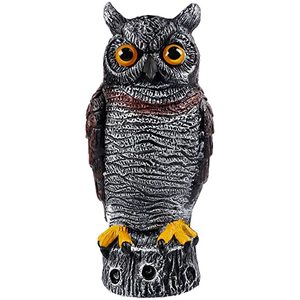 lot 86414 image: Hausse Fake Owl Decoy Bird Scarecrow Sculpture, 13.6 Inch Plastic Horned Owl Bird Deterrents, Garden Protectors, Nature Enemy Pest Repellent for Outdoor Garden Yard