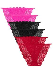 lot 86416 image: Smart & Sexy Signature Lace Panties for Women, Soft & Sheer Thong, PinkPinkBlackBlackRedRed Small